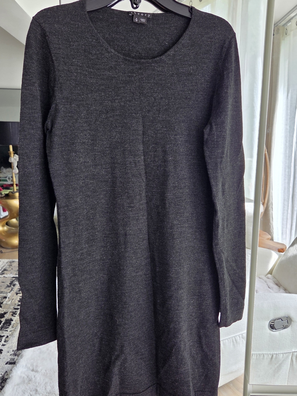 Theory Women’s Long Sleeve Crew Neck Dress - Charcoal